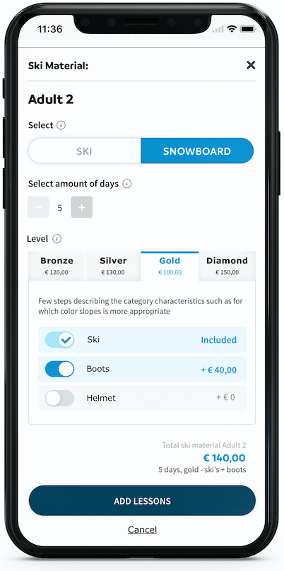 Design a new feature that simplifies the booking process for sky ancillaries